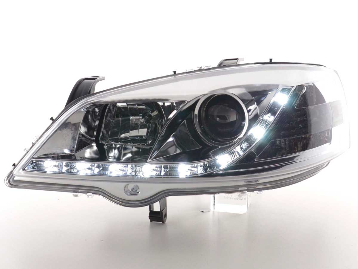 Scheinwerfer Set Daylight LED TFL-Optik Opel Astra F 95-97 schwarz Scheinwerfer Set Daylight LED TFL-Optik Opel Astra F 95-97 schwarz